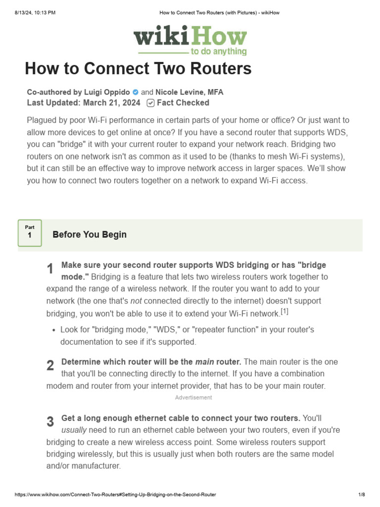 How to Connect Two Routers (with Pictures) wikiHow PDF Computer
