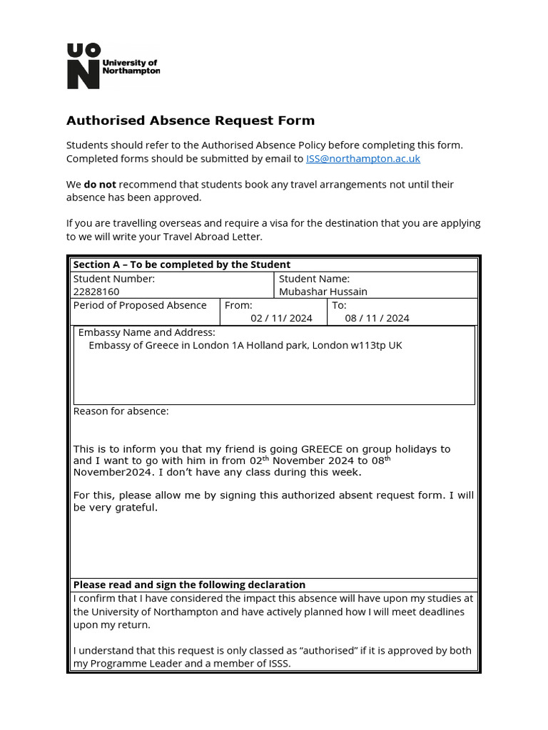 Authorized Absence Request Form | PDF