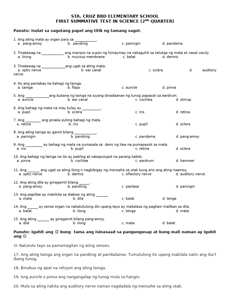 Science 1ST Summative With Tos Q2 | PDF