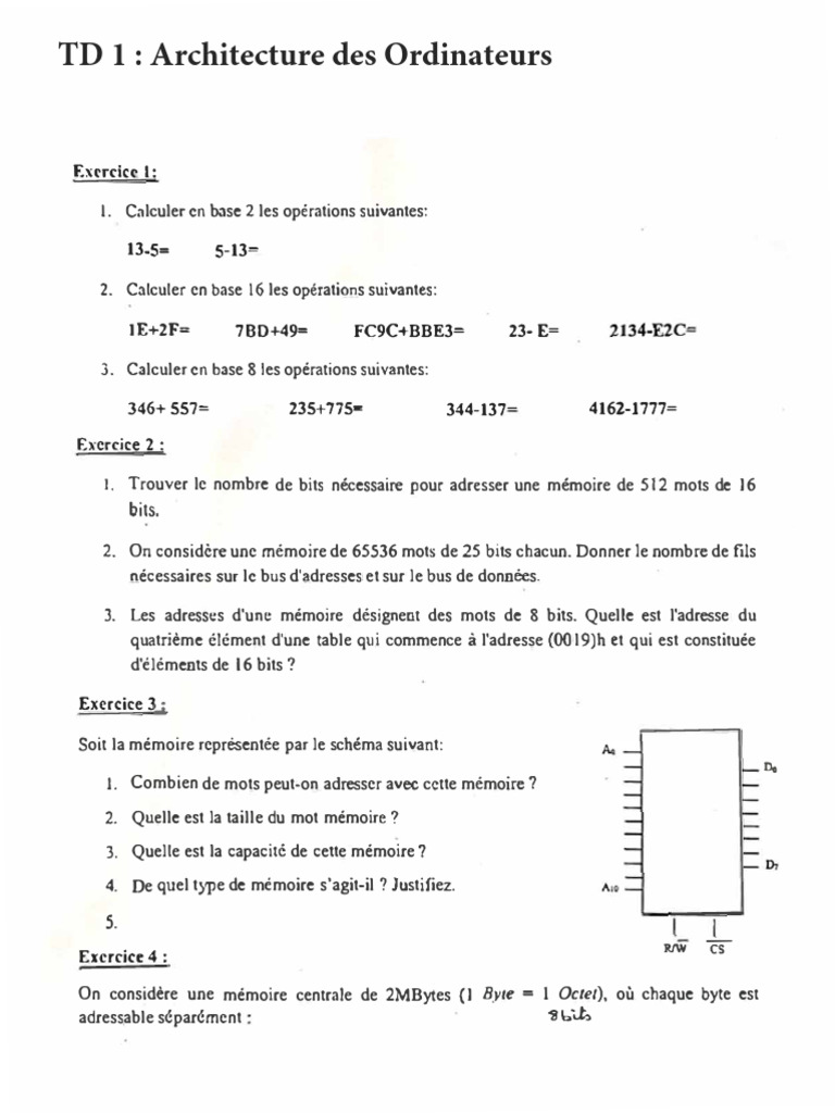 Exercices de calcul en bases numériques | PDF
