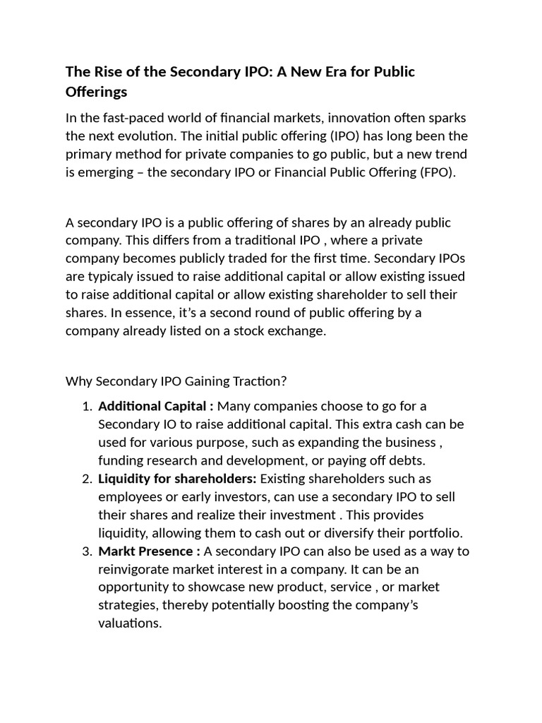 Secondary IPOs: Opportunities and Risks | PDF | Initial Public Offering ...