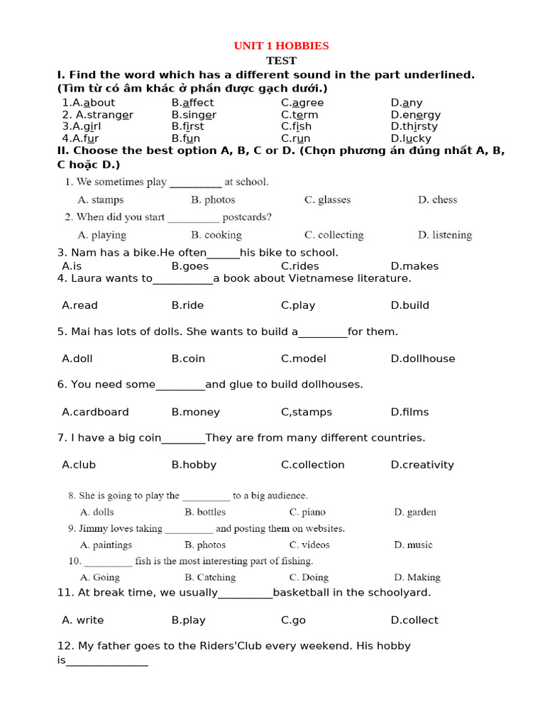 Unit 1 hobbies pdf