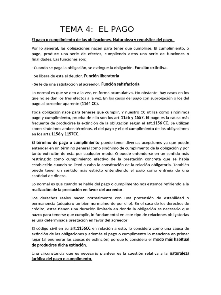 Naturaleza y Efectos del Pago de Obligaciones | PDF | Pagos | Derecho ...