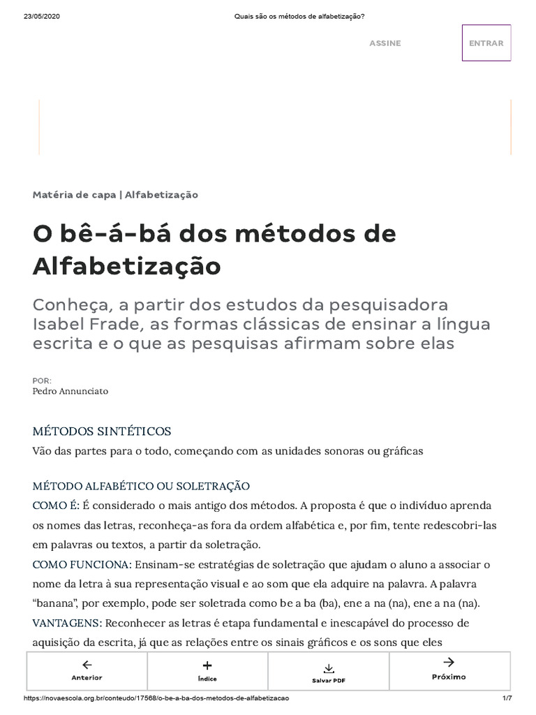 Métodos de Alfabetização Explicados | PDF | Alfabetização | Fonema