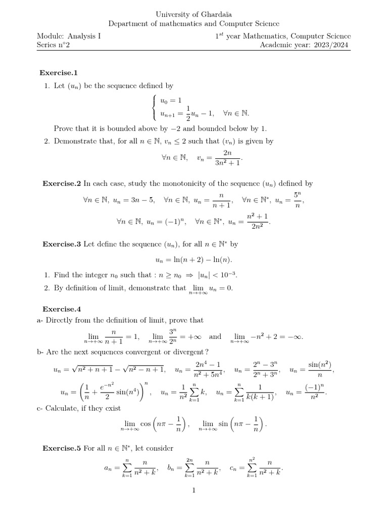 Analysis I Exercises for Math Students | PDF | Sequence | Abstract Algebra