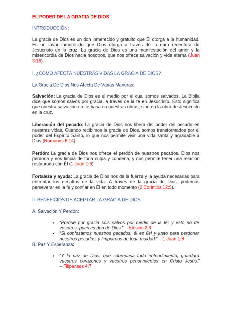 Beneficios y Poder de la Gracia de Dios | PDF | Gracia divina | Salvación