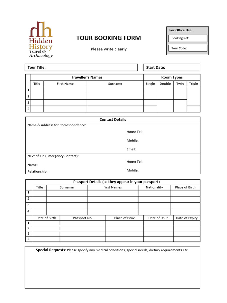 Tour Booking Form | PDF | Cheque | Payments