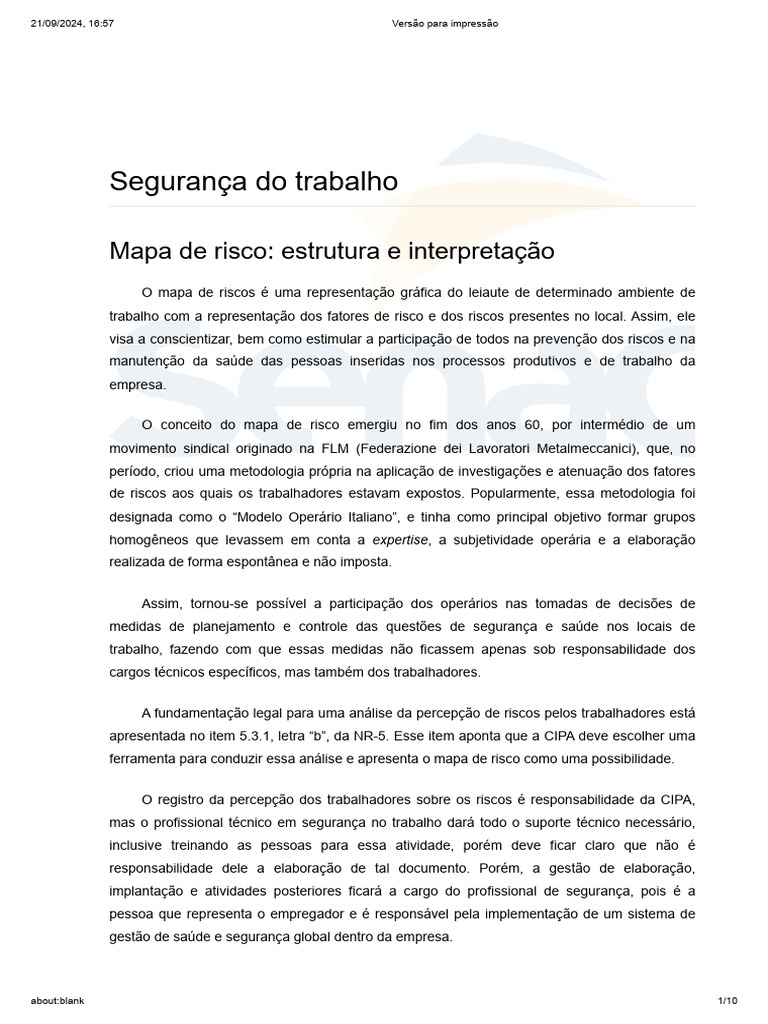 Mapa de Risco: Estrutura e Interpretação | PDF | Avaliação de risco | Mapa