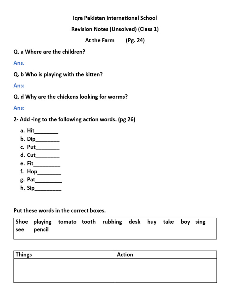 Eng - Revision Notes Unsolved Class 1 | PDF | Language Arts & Discipline