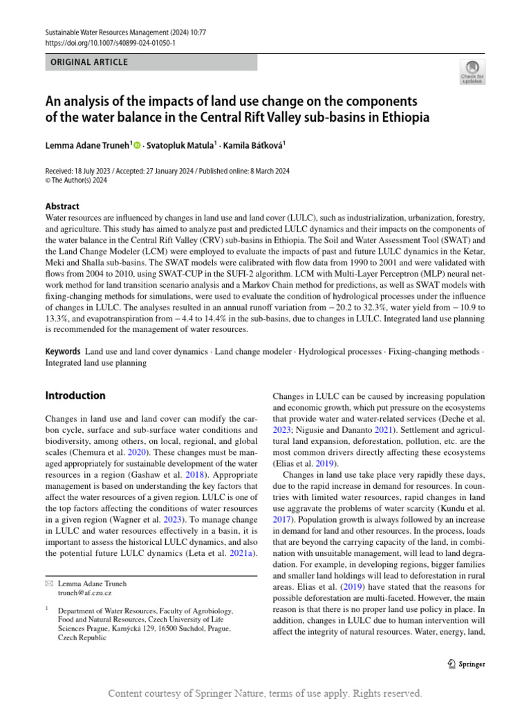 An Analysis of The Impacts of Land Use Change On T | PDF | Hydrology ...