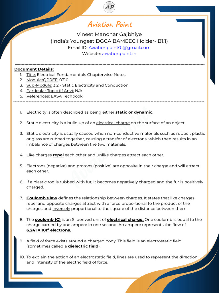 Static Electricity and Conduction Notes | PDF | Electric Charge ...