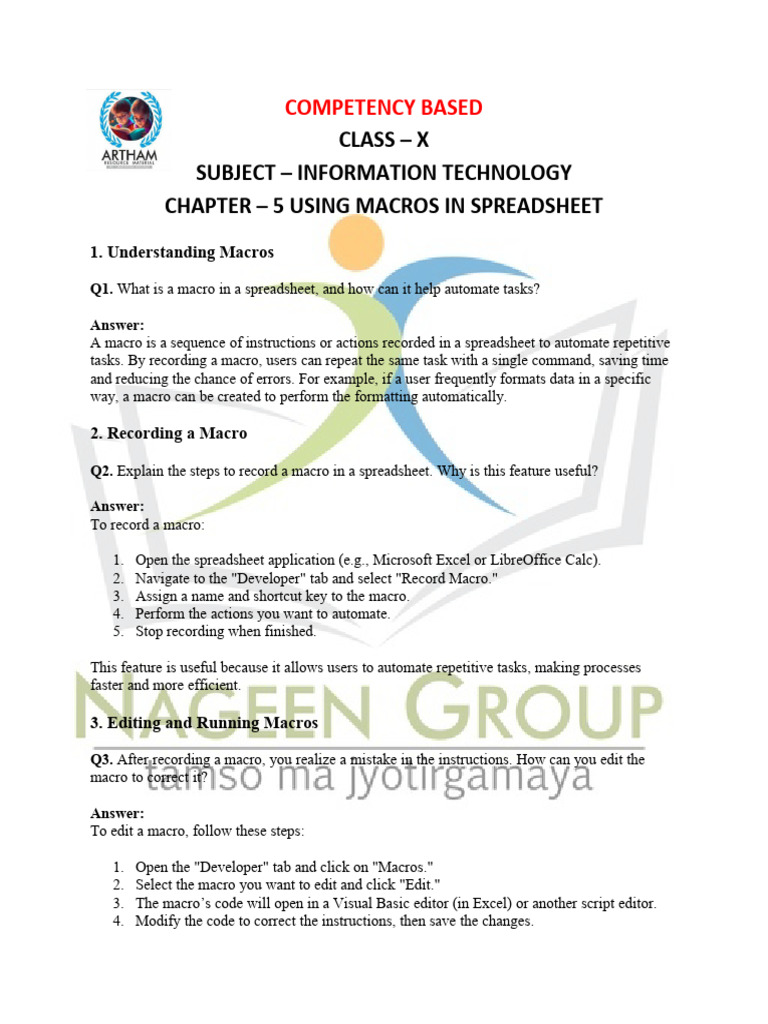 Class X Competency Based Information Technology Chapter - 5 | PDF ...
