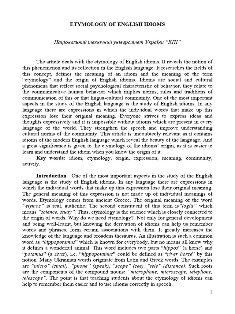 Etymology of English Idioms Explained | PDF | Idiom | Semantics