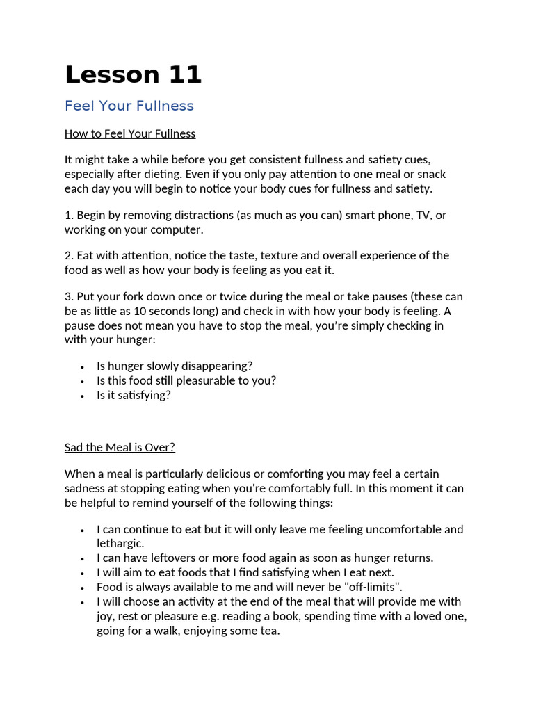 Lesson 11 - Feel Your Fullness | PDF