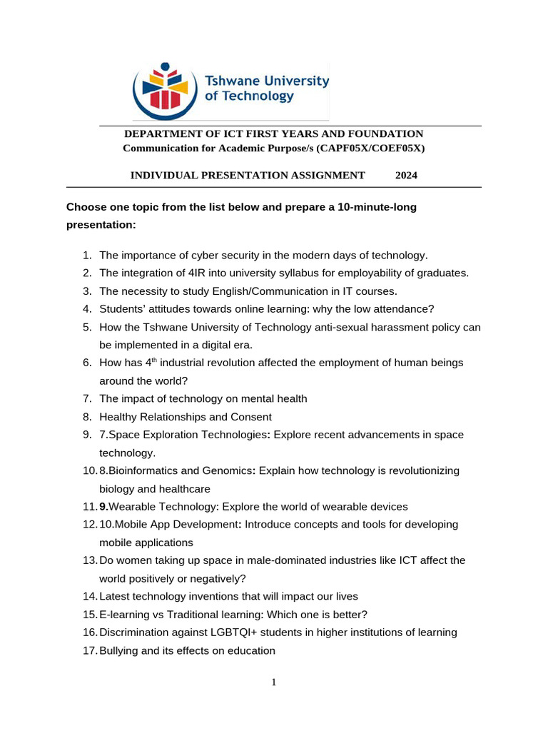 First-Year ICT Presentation Topics 2024 | PDF | Cost Of Living ...
