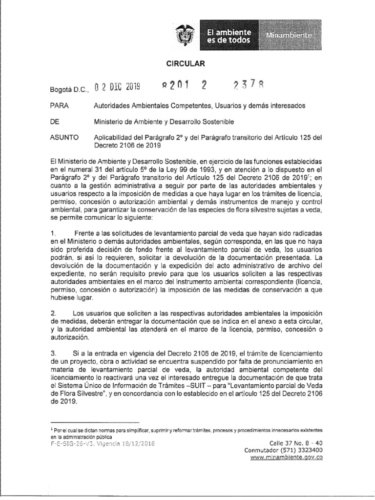 Circular MADS Art 125 - Decreto 2106 del 2019.pdf-vedas | PDF