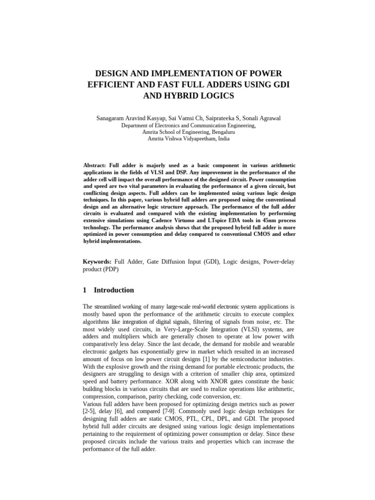 Paper_Efficient Full Adder PDF Logic Gate Cmos