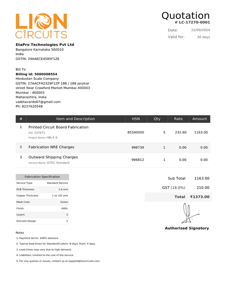 Quotation for PCB Fabrication Services | PDF