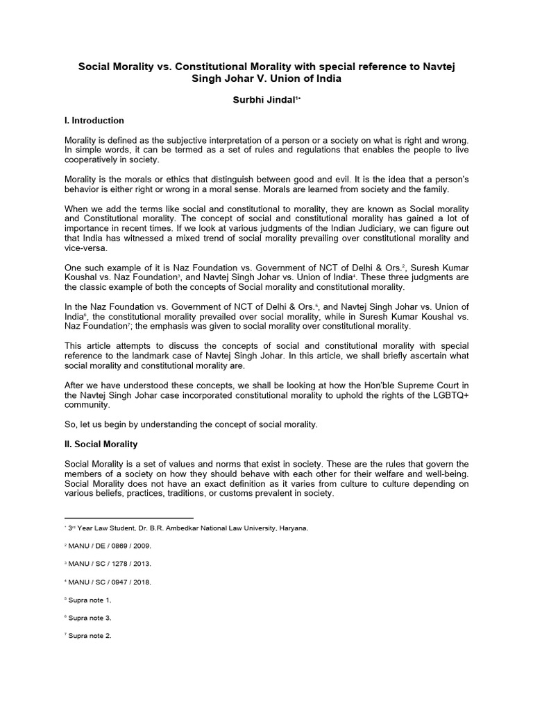 Social vs. Constitutional Morality in India | PDF | Morality | Constitution