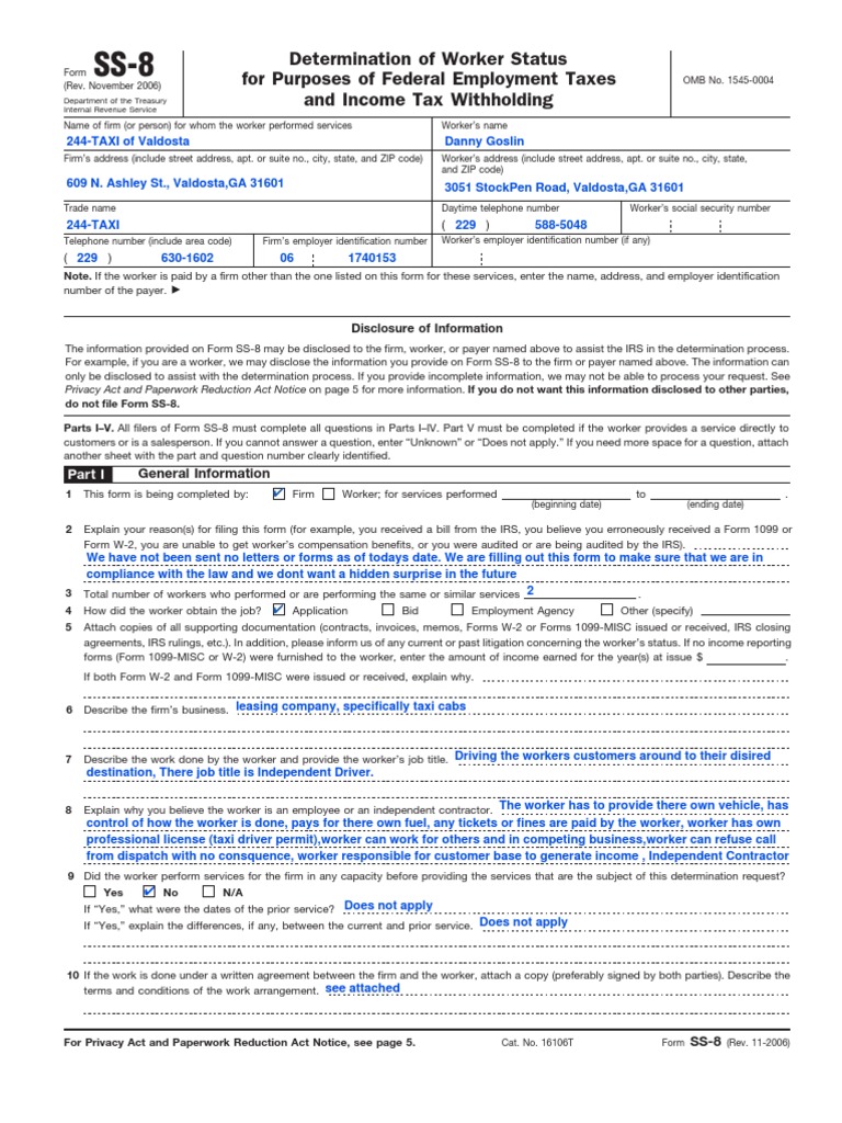 Ss 8 PDF Internal Revenue Service Irs Tax Forms