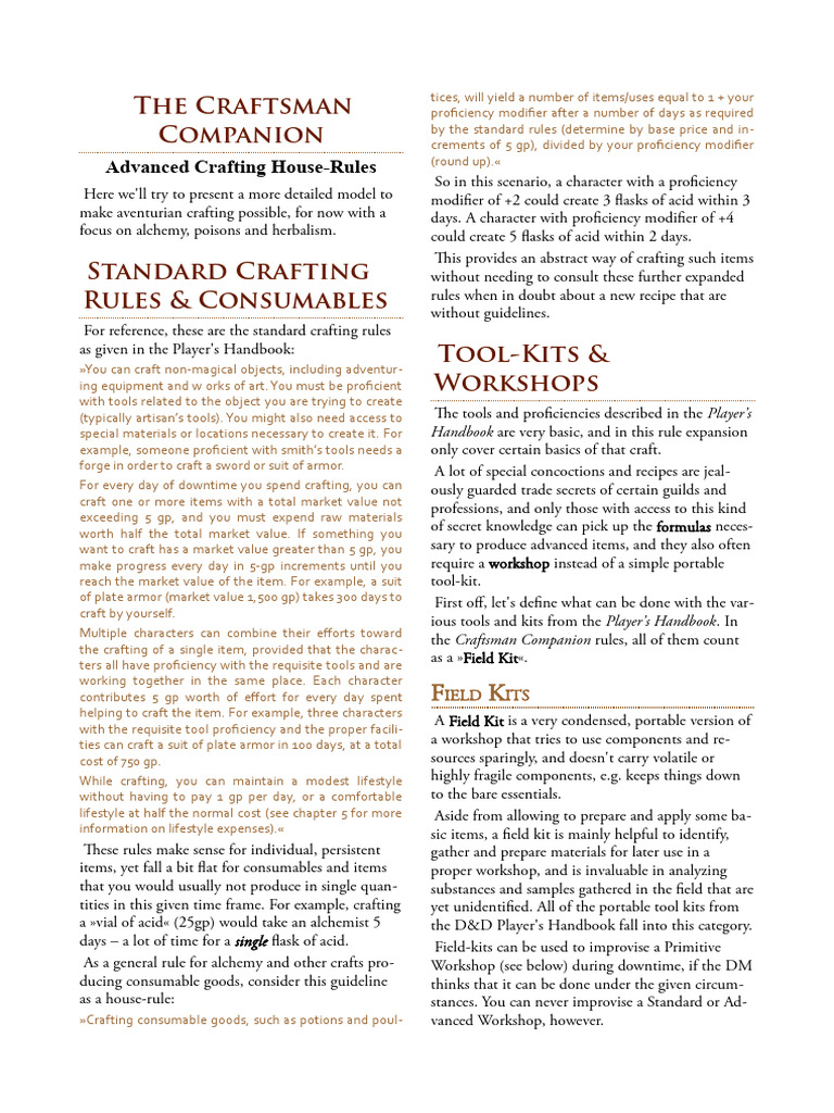 Craftsman Companion - Advanced Crafting Houserules | PDF | Laboratories ...