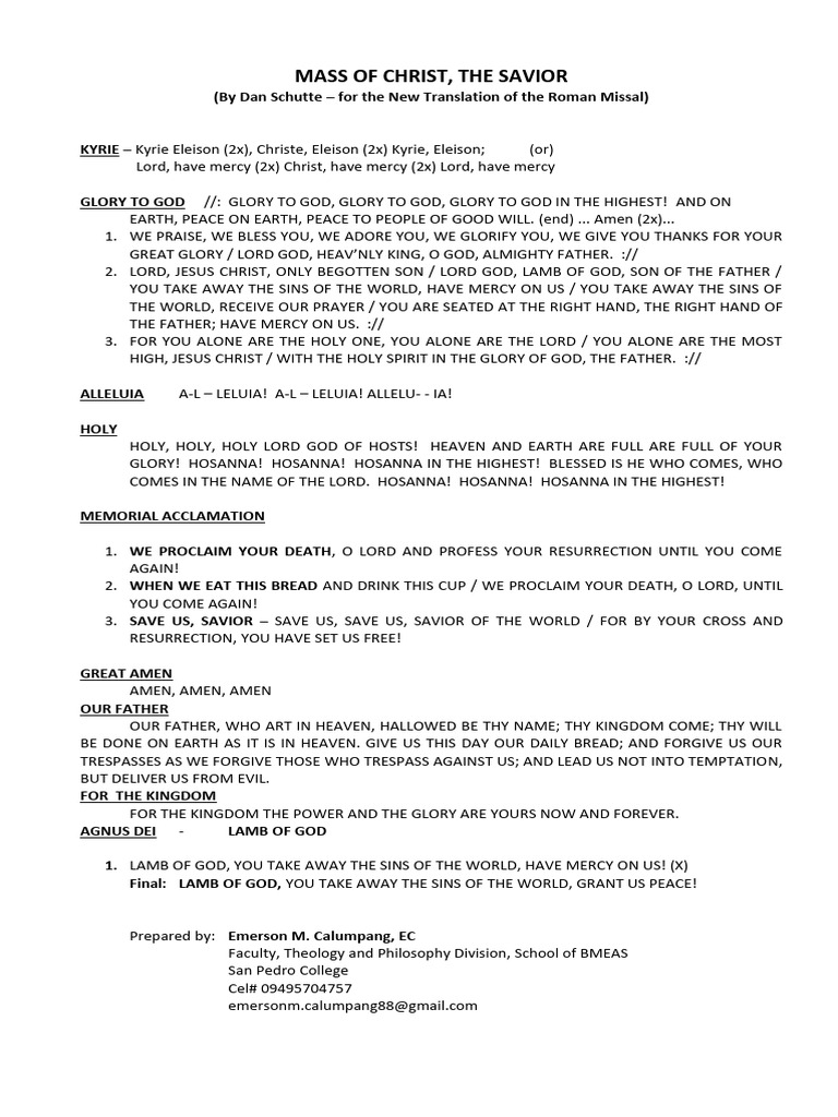 massofchristthesaviorbydanschuttelyrics PDF Lord's Prayer