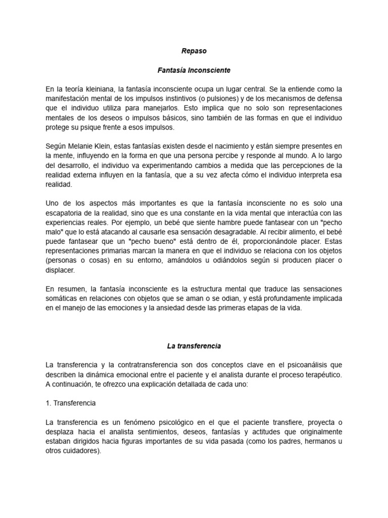 Fantasía Inconsciente y Transferencia en Psicoanálisis | PDF | Las ...