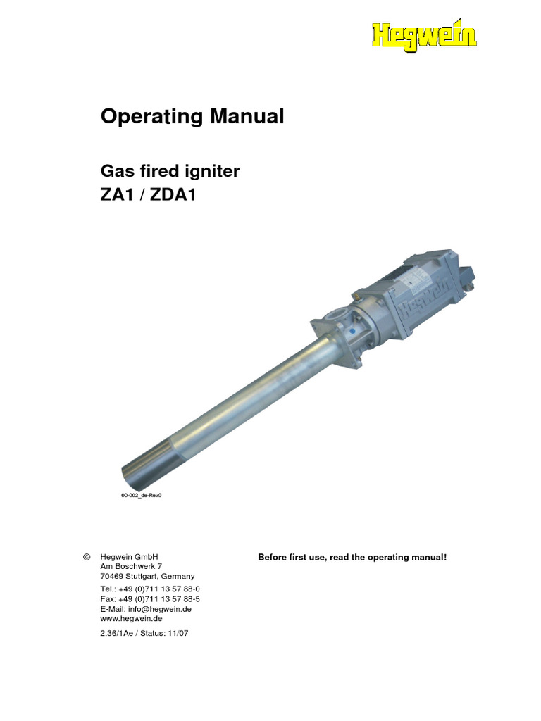 Hegwein Gas Igniter ZA1/ZDA1 Manual | PDF | Occupational Safety And ...