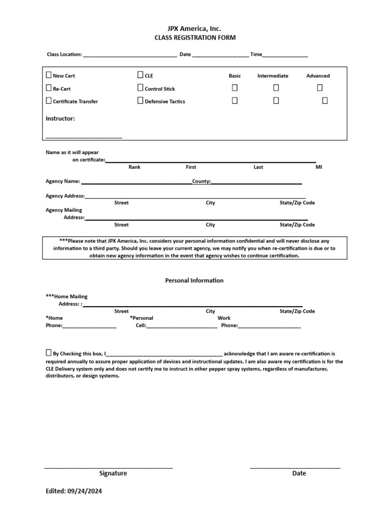 CLE Registration Form for JPX Training | PDF | Career & Growth