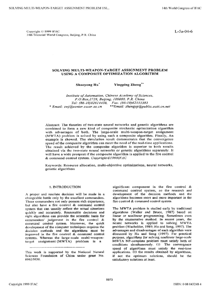 Solving Multi Weapon Target Assignment Problem Using A 1999 IFAC ...