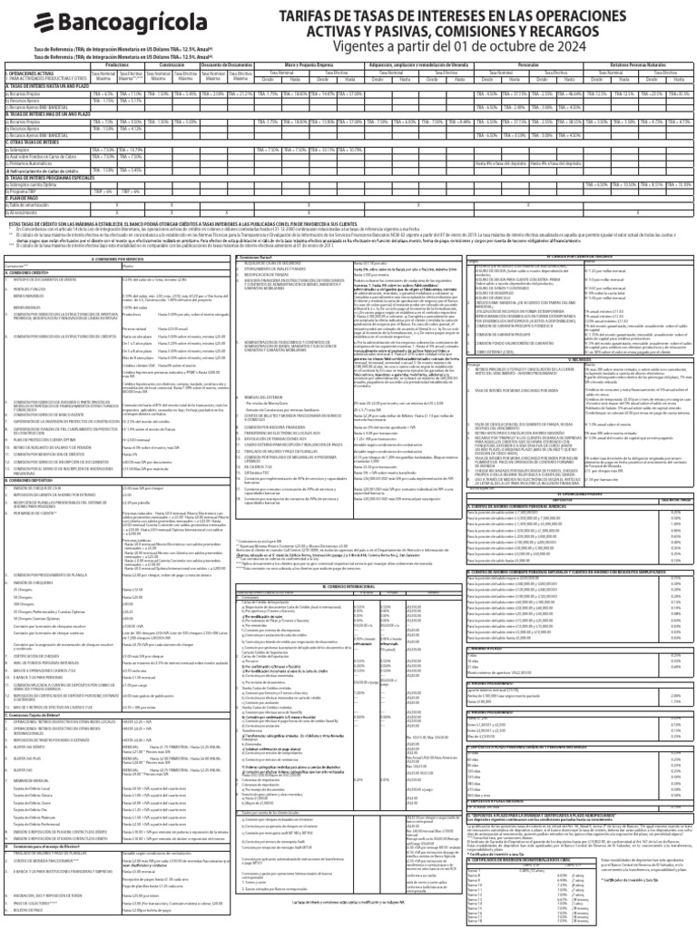 Tasas Comisiones y Recargos 10 24 | PDF | Bancos | Crédito