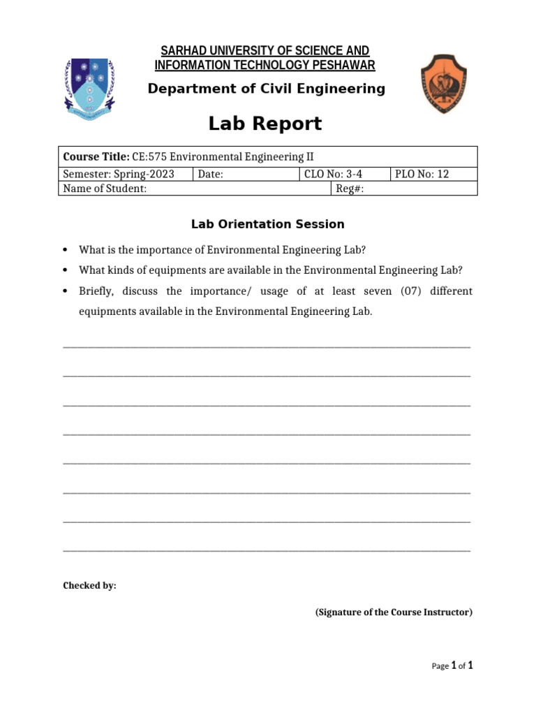 Environmental Engineering Lab Report | PDF | Science & Mathematics