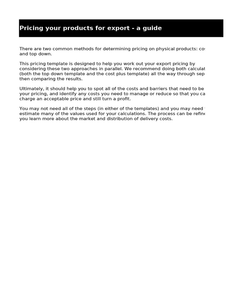 Pricing Your Products for Export | PDF | Pricing | Trade
