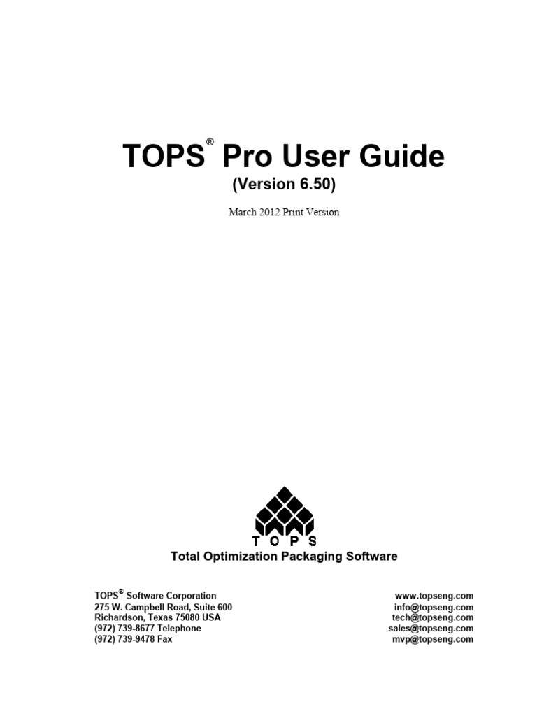TOPS Pro 6.50 User Guide | PDF | Microsoft Excel | Pallet