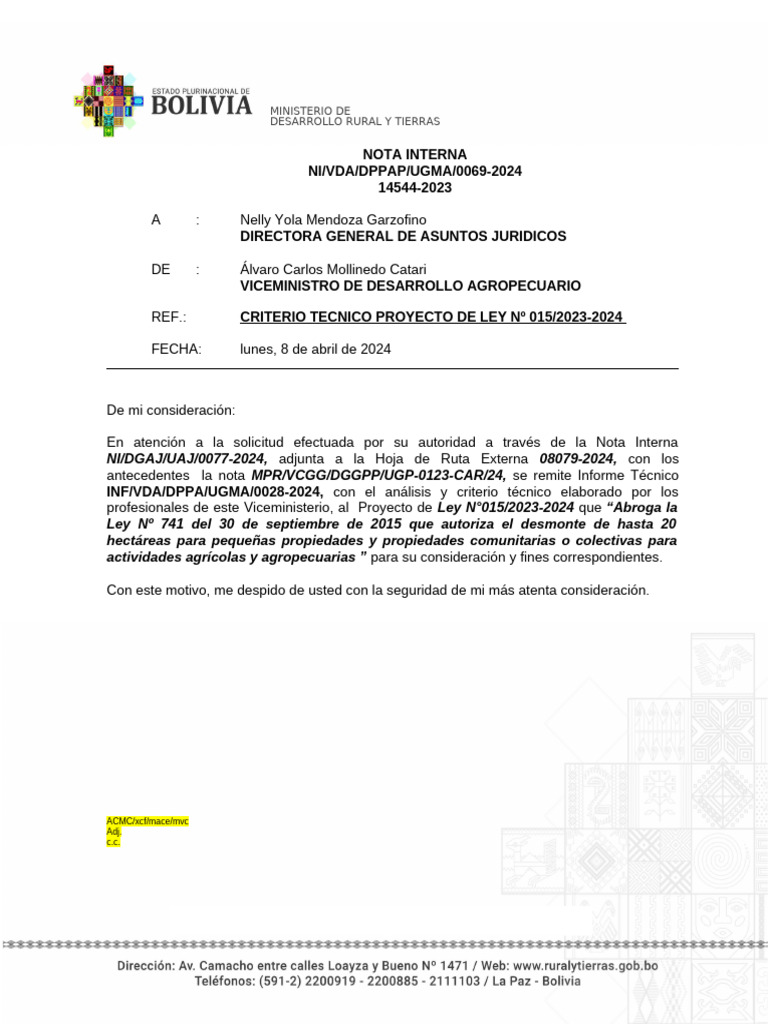 Criterio Técnico Proyecto Ley 015/2023-2024 | PDF
