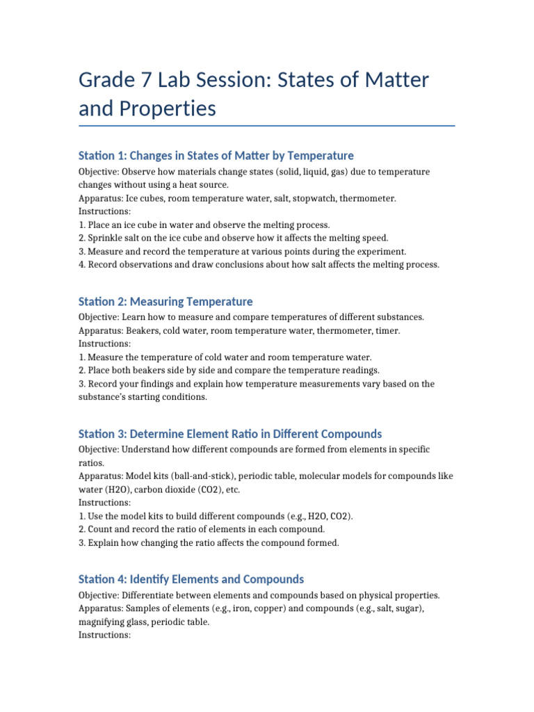 Grade 7 Lab Stations States of Matter | PDF | Chemical Compounds | Water