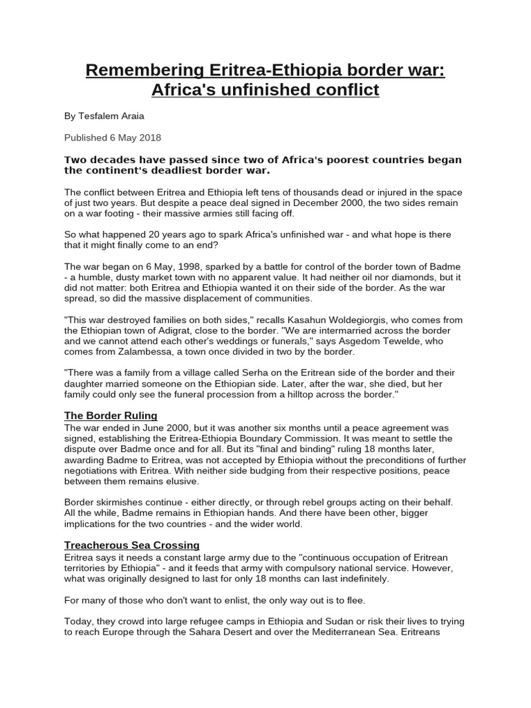 Copy Of Ethiopia And Eritrea Conflict Article Pdf Eritrea Conflicts