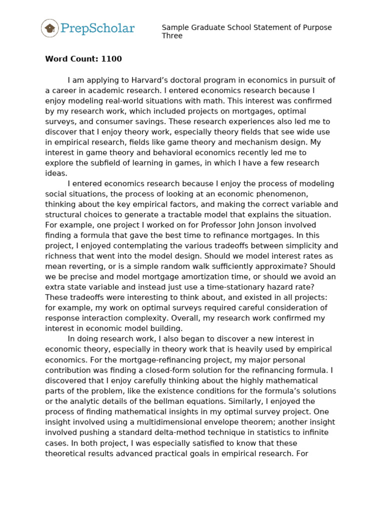 Statement of Purpose Example 07 | PDF | Mathematics | Economics