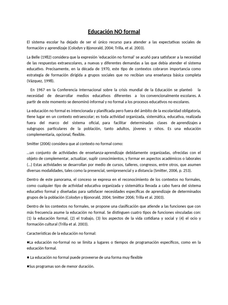 Educación NO Formal | PDF | Aprendizaje | Modificación de comportamiento