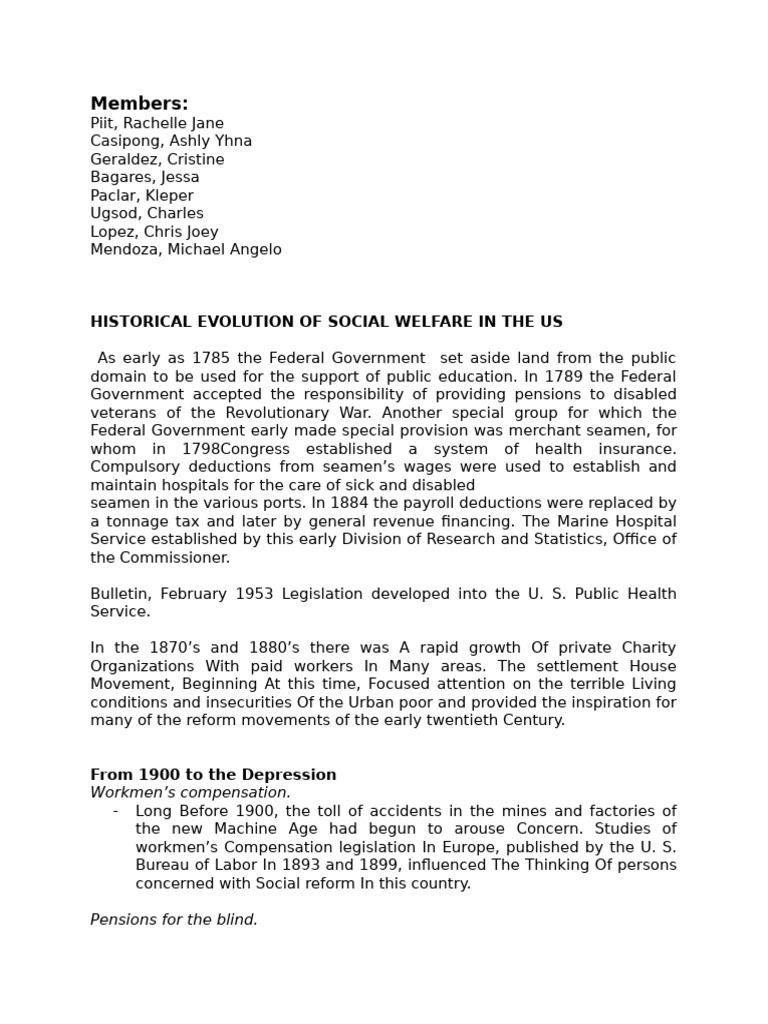 Group 1 - Evolution of Social Welfare in The Us | PDF | Welfare ...