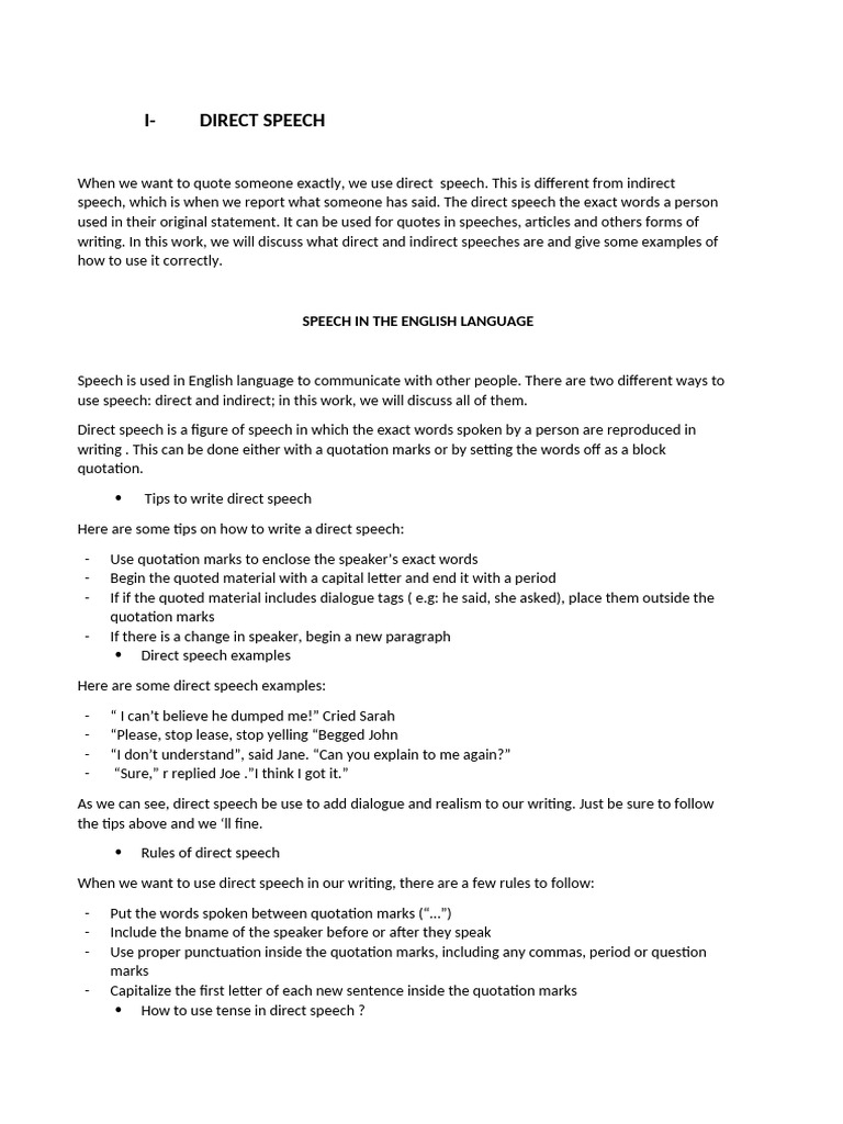 Direct and Indirect Speech Guide | PDF | Question | Grammatical Tense