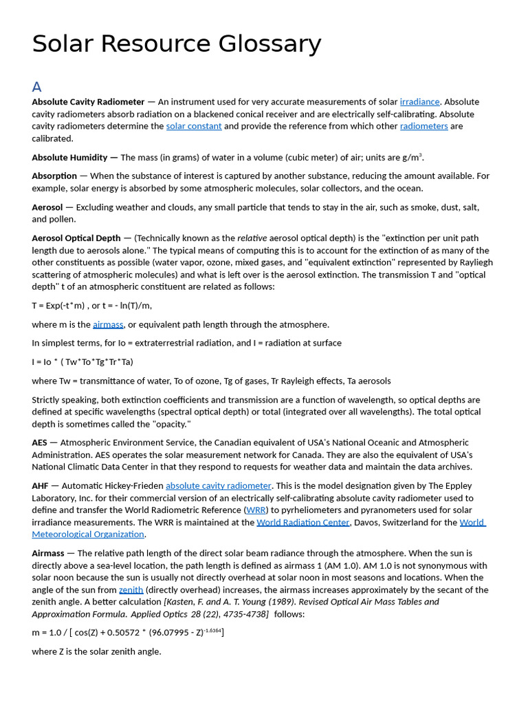 Solar Resource Terminology Explained | PDF | Electromagnetic Radiation ...