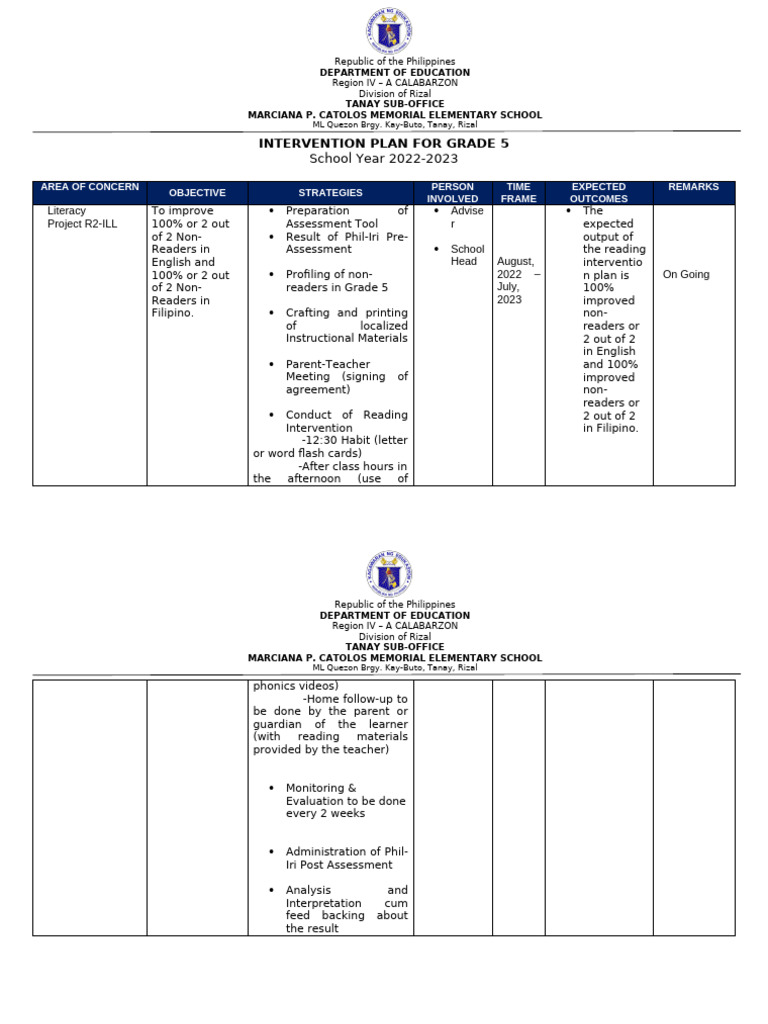 Grade 5 Literacy and Numeracy Plan | PDF | Education Theory | Cognitive ...