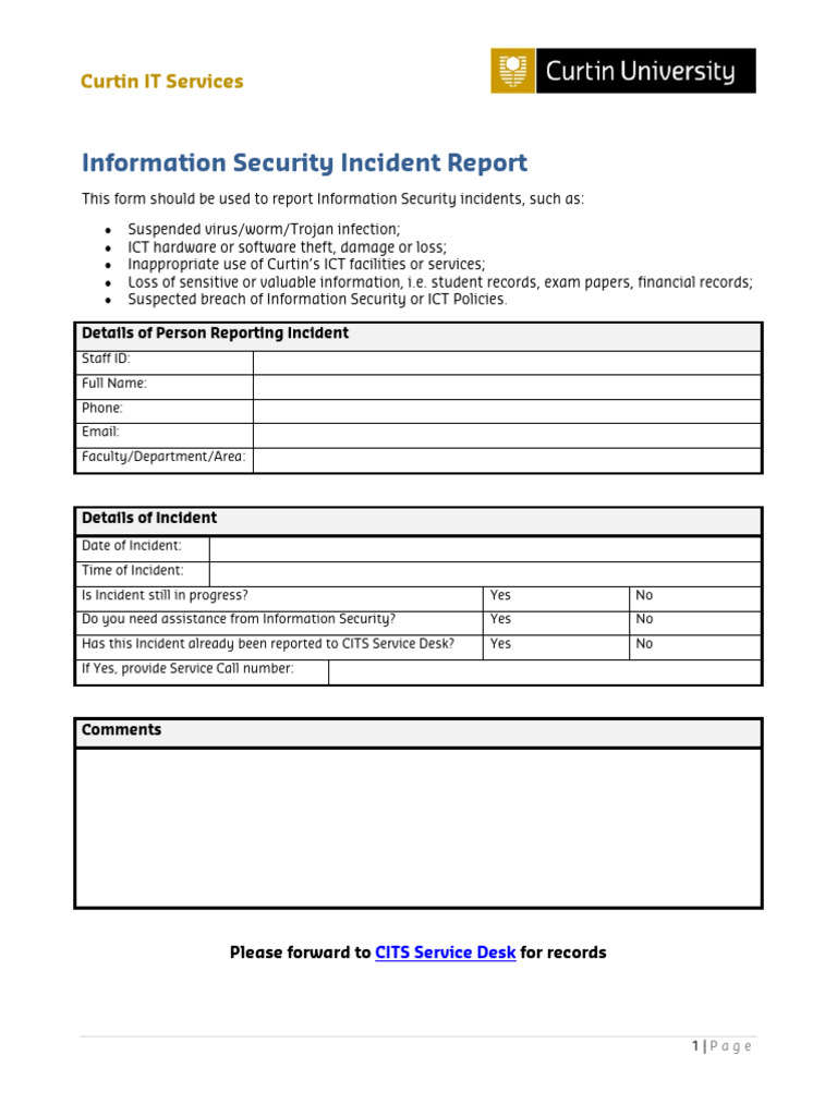 Info Security Incident Report.v02 | PDF | Finance & Money Management