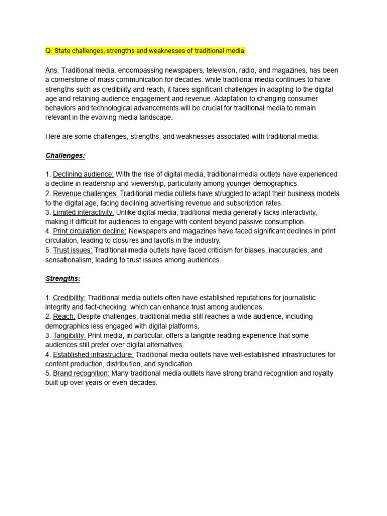 Challenges and Strengths of Traditional Media | PDF | Page Layout ...