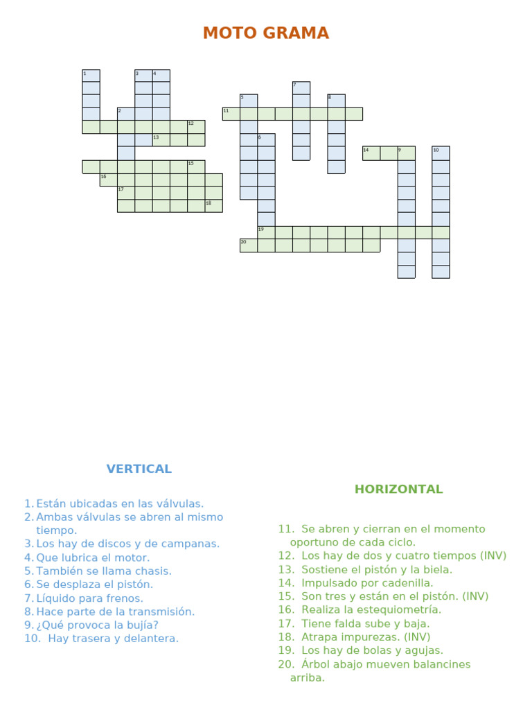 Crucigrama de Componentes de Motos | PDF