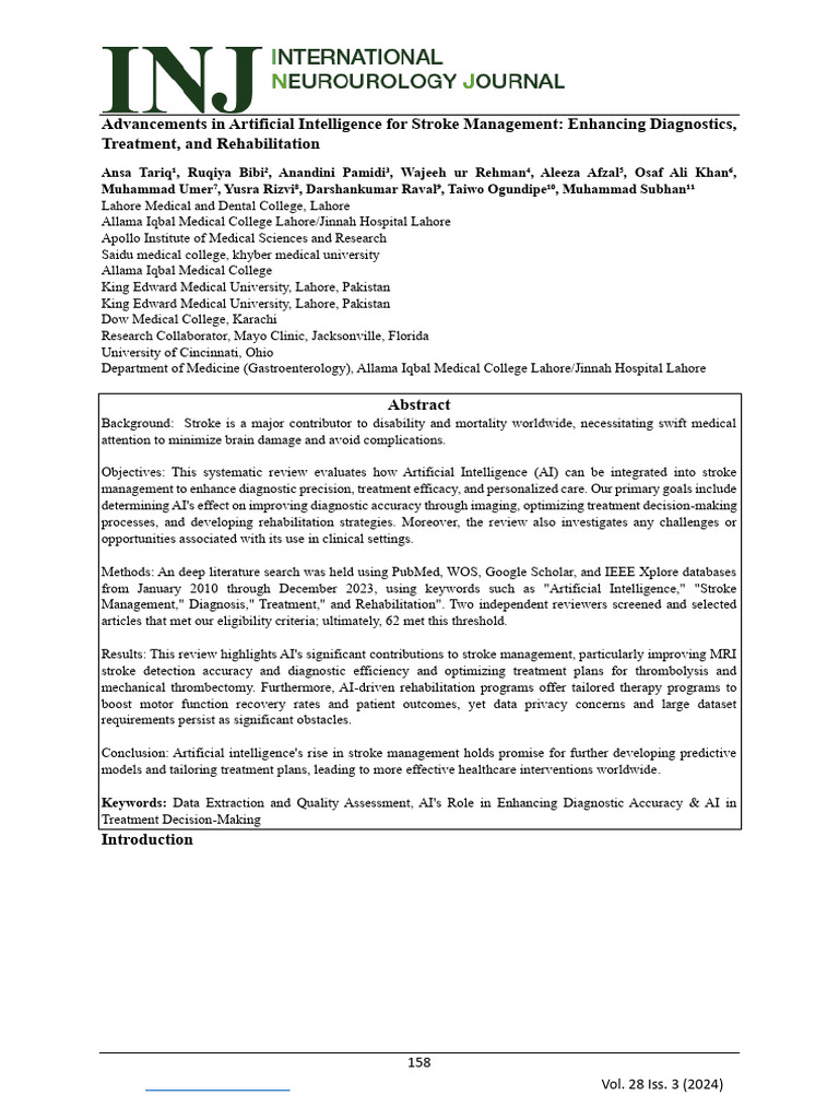 AI Innovations in Stroke Management | PDF | Stroke | Intelligence (AI ...