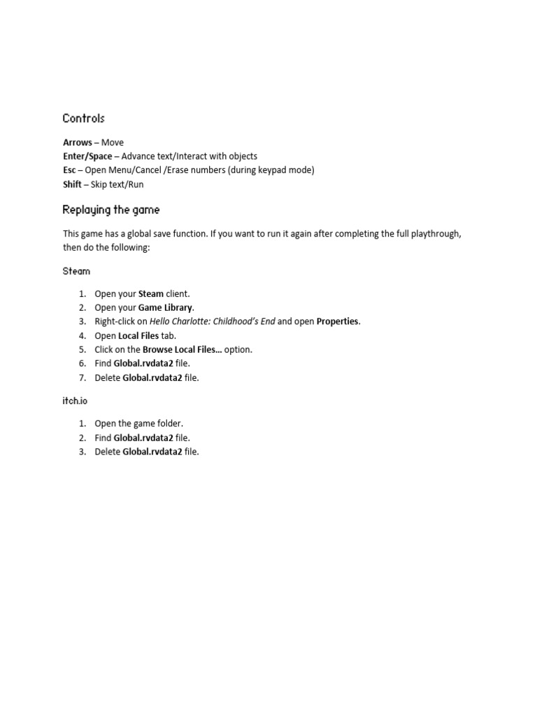 Hello Charlotte: Controls and Replay Guide | PDF | Games & Activities
