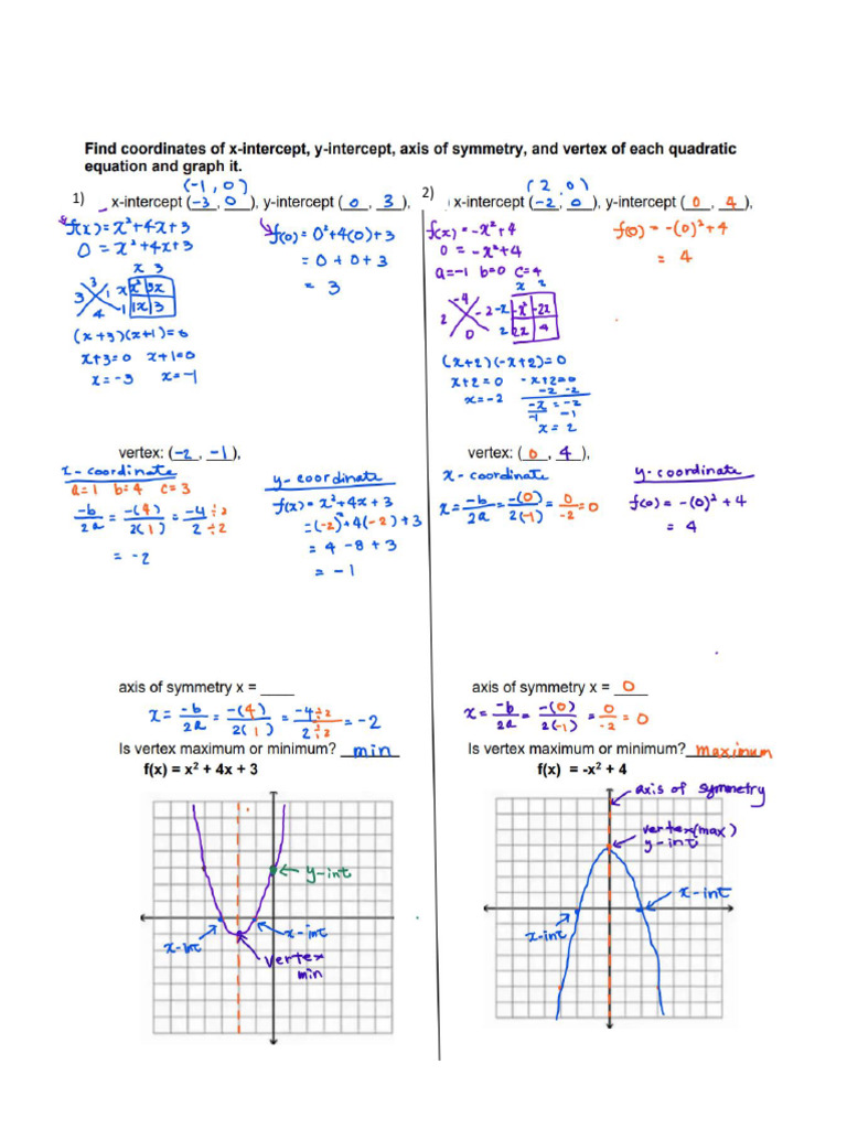 (Notes) CWS Quadratic Functions #3 3-29-24 | PDF