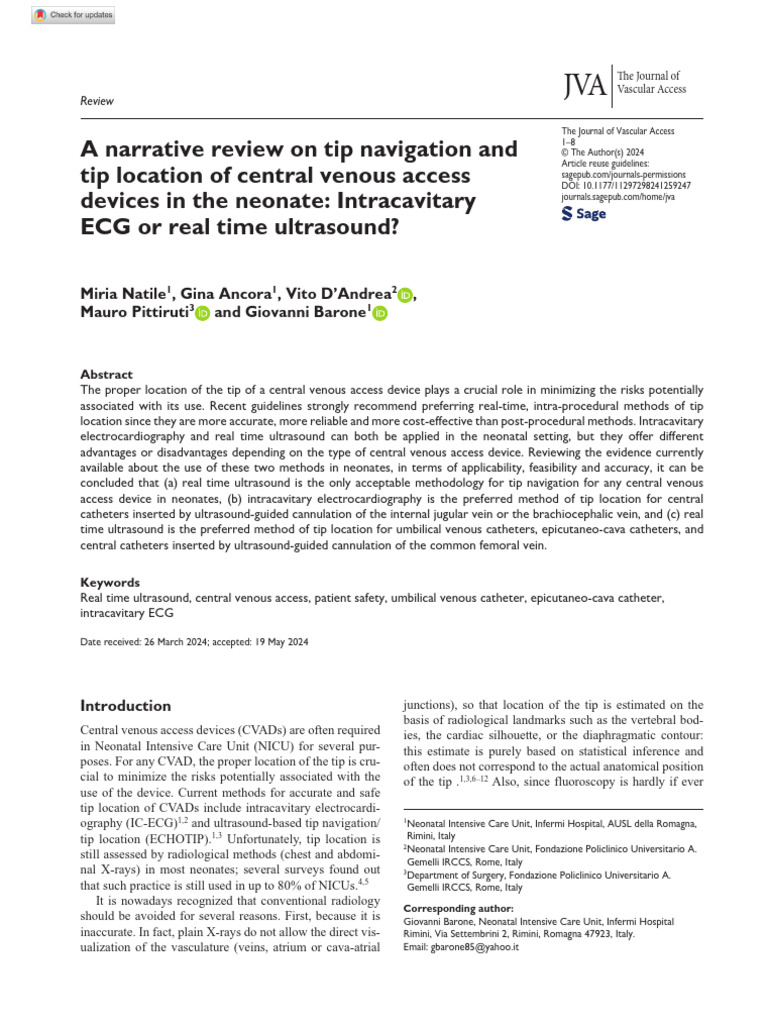 Tip Navigation for Neonatal CVADs: IC-ECG vs Ultrasound | PDF | Vein ...